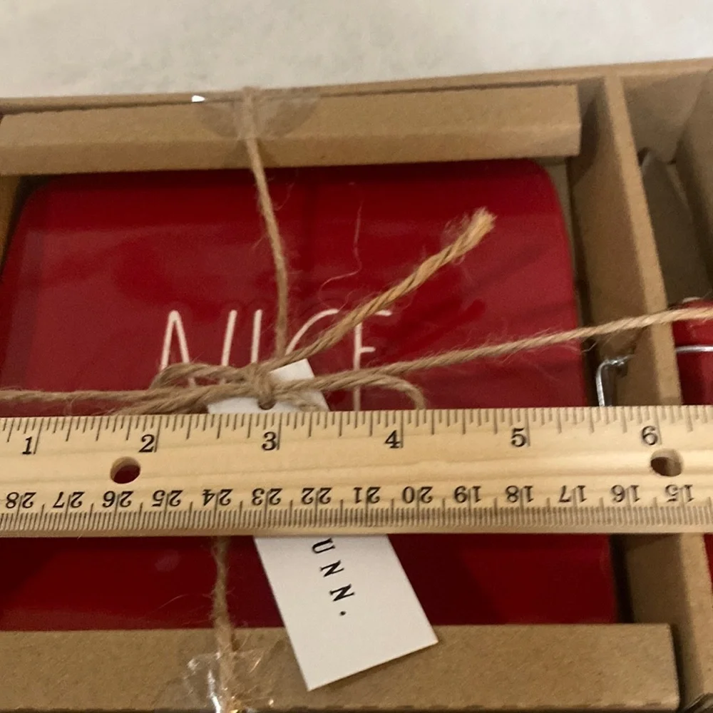 Rae Dunn Red 'Nice' Plate and 'Naughty' Knife Set